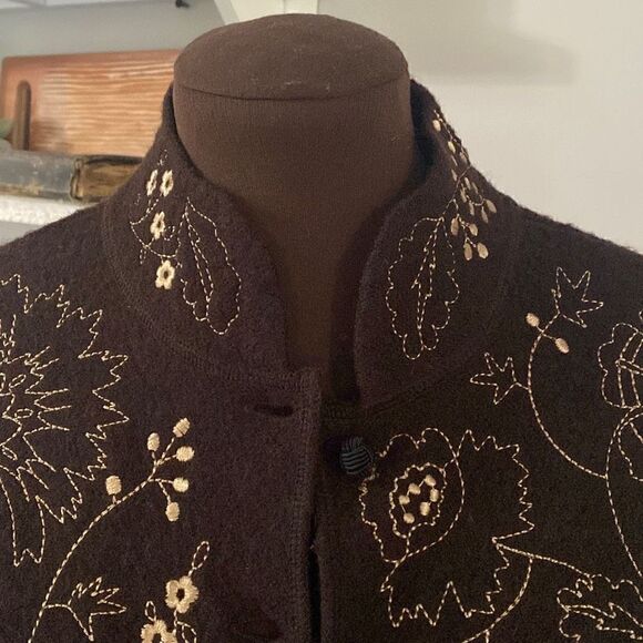 Cambridge Dry Goods brown wool jacket blazer coat embroidered size small - Picture 4 of 13